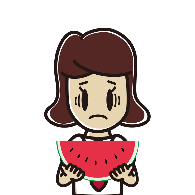 スイカで困る女子高校生のイラスト【色あり、背景なし】透過PNG