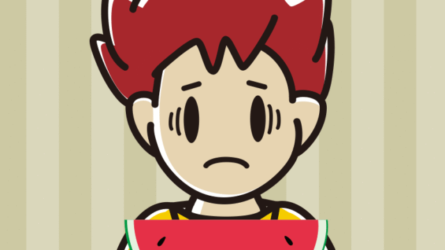 スイカで困る男子大学生のイラスト【色、背景あり】PNG