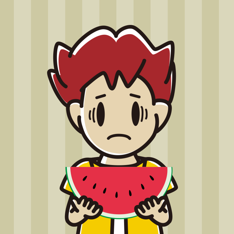 スイカで困る男子大学生のイラスト【色、背景あり】PNG