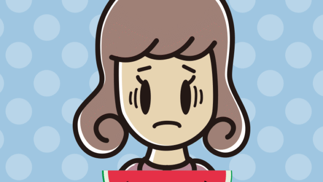 スイカで困る女子大学生のイラスト【色、背景あり】PNG