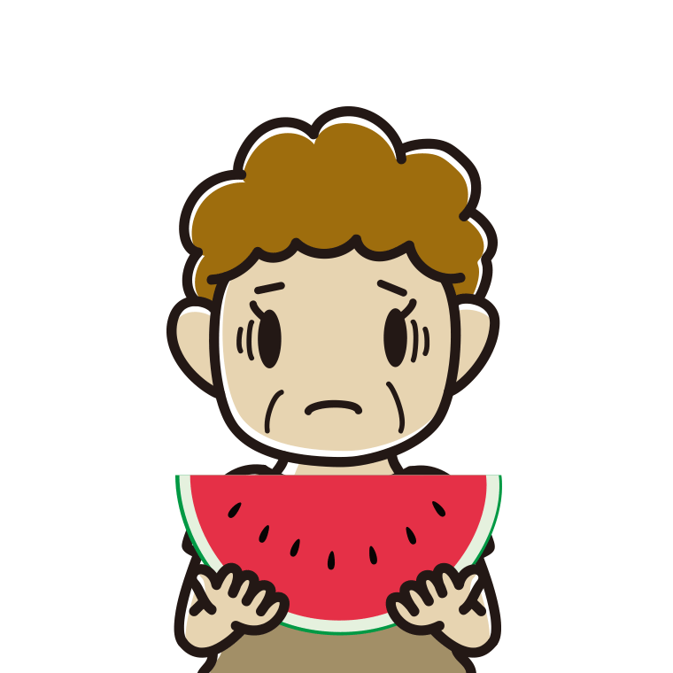 スイカで困るおばさんのイラスト【色あり、背景なし】透過PNG