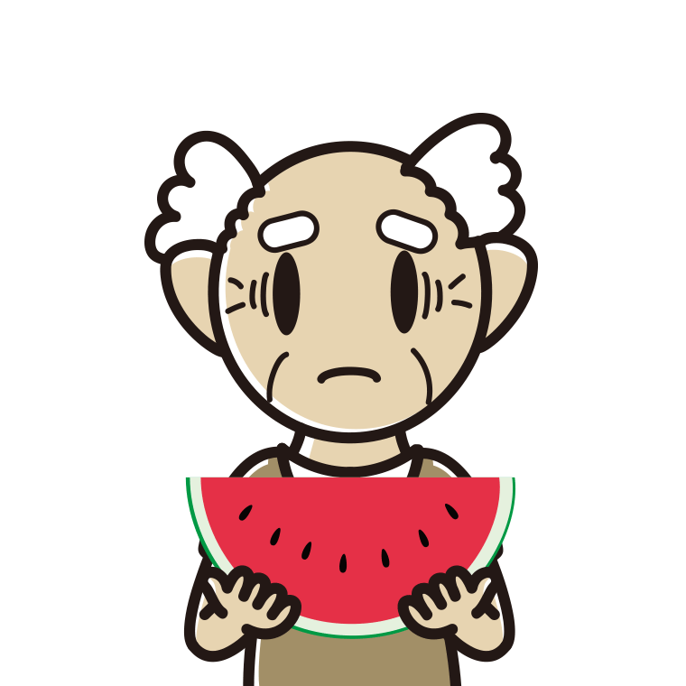 スイカで困るおじいさんのイラスト【色あり、背景なし】透過PNG