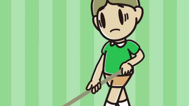 デッキブラシで困る小学生男子のイラスト【色、背景あり】PNG