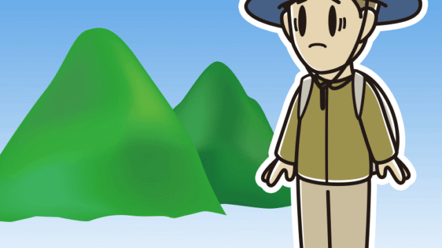 登山中に困る男性のイラスト【色、背景あり】PNG