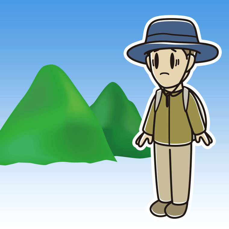 登山中に困る男性のイラスト【色、背景あり】PNG