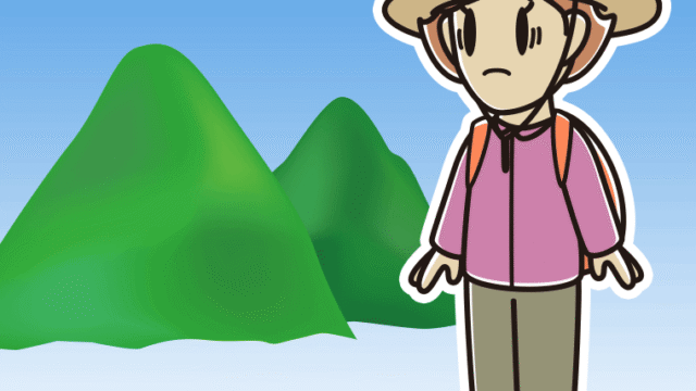 登山中に困る女性のイラスト【色、背景あり】PNG