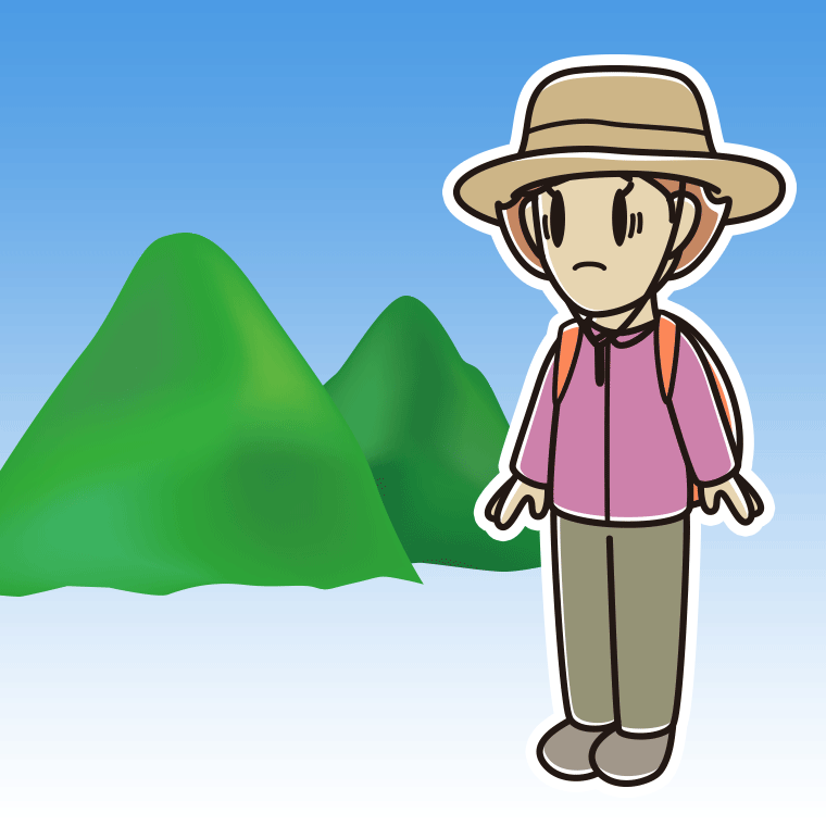 登山中に困る女性のイラスト【色、背景あり】PNG