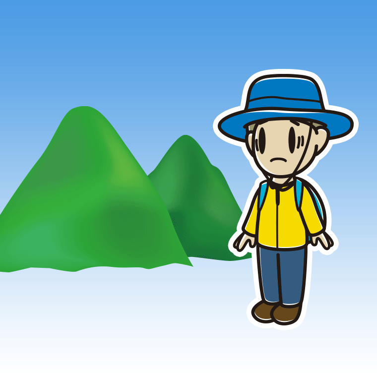 登山中に困る小学生男子のイラスト【色、背景あり】PNG