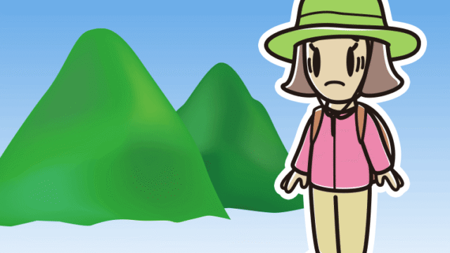 登山中に困る小学生女子のイラスト【色、背景あり】PNG