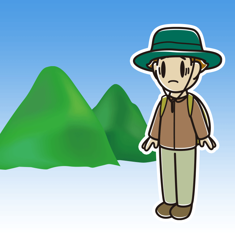登山中に困る男子高校生のイラスト【色、背景あり】PNG