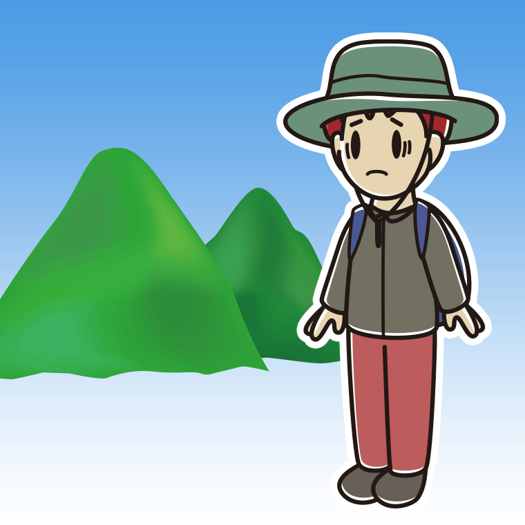 登山中に困る男子大学生のイラスト【色、背景あり】PNG
