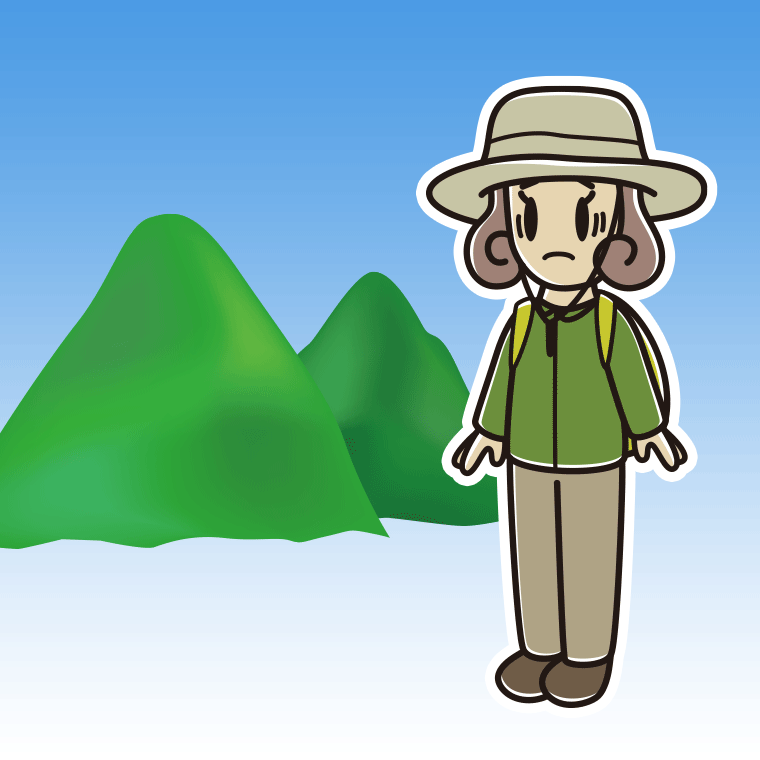 登山中に困る女子大学生のイラスト【色、背景あり】PNG