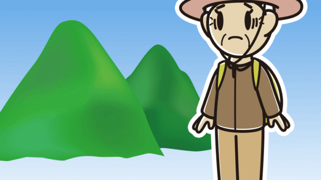登山中に困るおばあさんのイラスト【色、背景あり】PNG