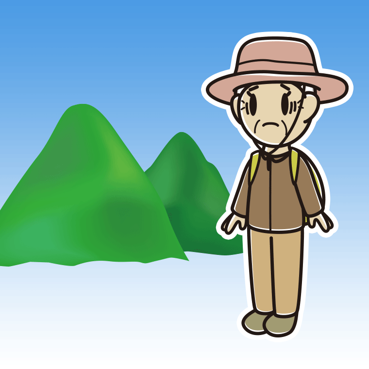 登山中に困るおばあさんのイラスト【色、背景あり】PNG