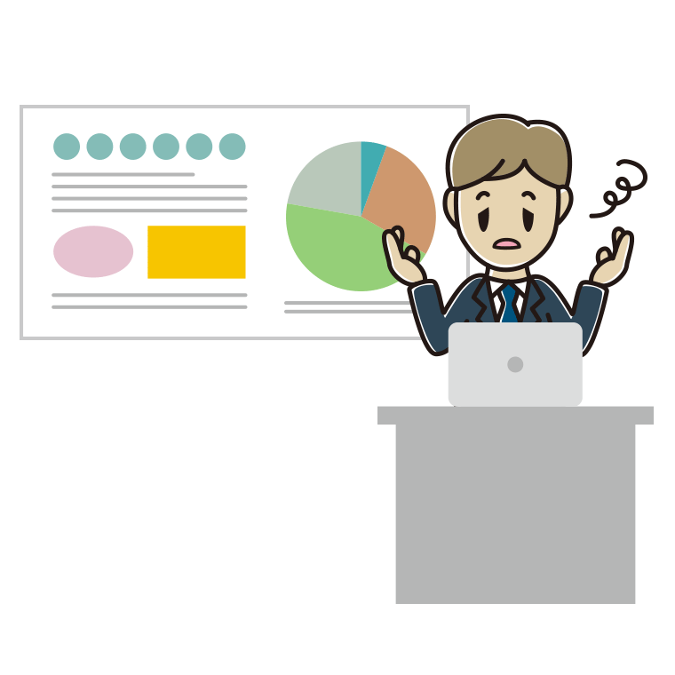 プレゼンでぼーっとする男性会社員のイラスト【色あり、背景なし】透過PNG