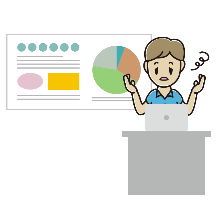 プレゼンでぼーっとする男性会社員（クールビズ）のイラスト【色あり、背景なし】透過PNG