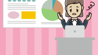 プレゼンでぼーっとする女性会社員のイラスト【色、背景あり】PNG