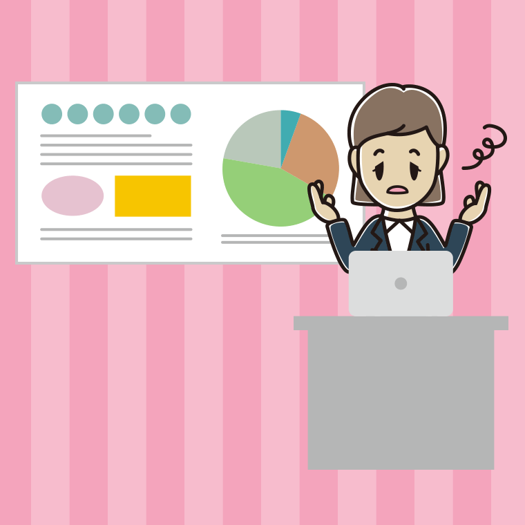 プレゼンでぼーっとする女性会社員のイラスト【色、背景あり】PNG