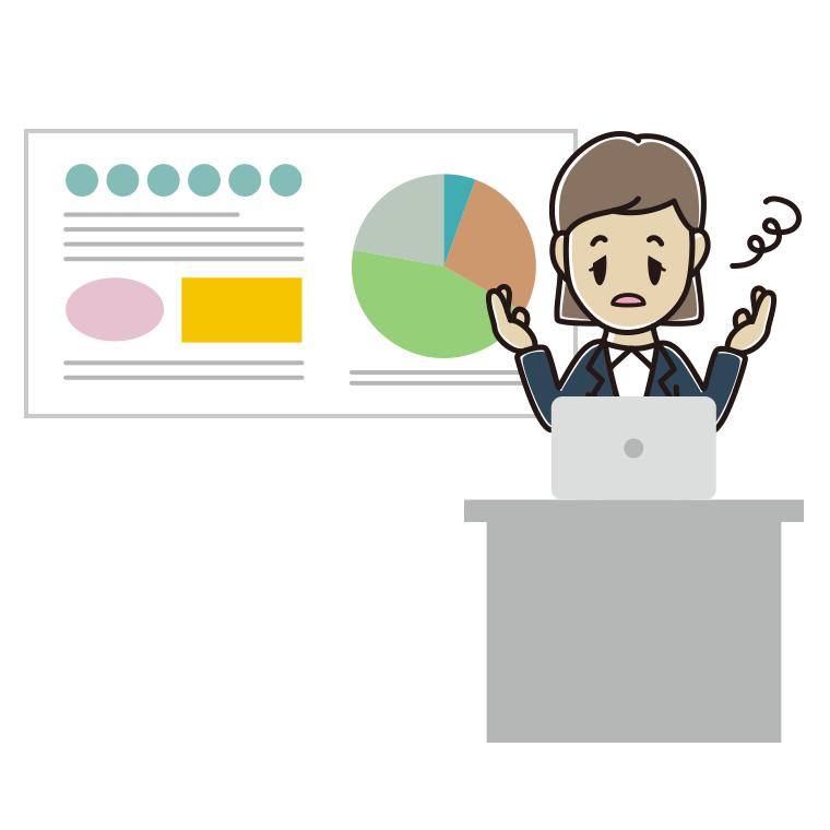 プレゼンでぼーっとする女性会社員のイラスト【色あり、背景なし】透過PNG