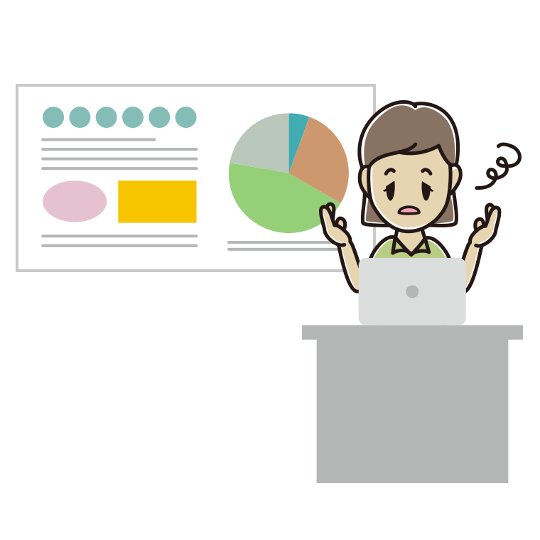 プレゼンでぼーっとする女性会社員（クールビズ）のイラスト【色あり、背景なし】透過PNG