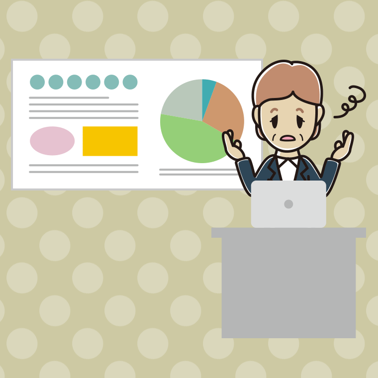 プレゼンでぼーっとする年配女性会社員のイラスト【色、背景あり】PNG