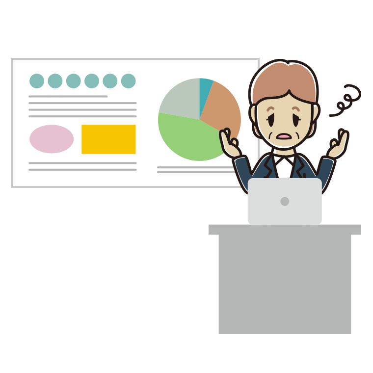 プレゼンでぼーっとする年配女性会社員のイラスト【色あり、背景なし】透過PNG