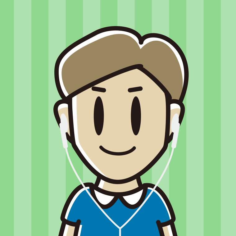 イヤホンをつけた男性のイラスト【色、背景あり】PNG