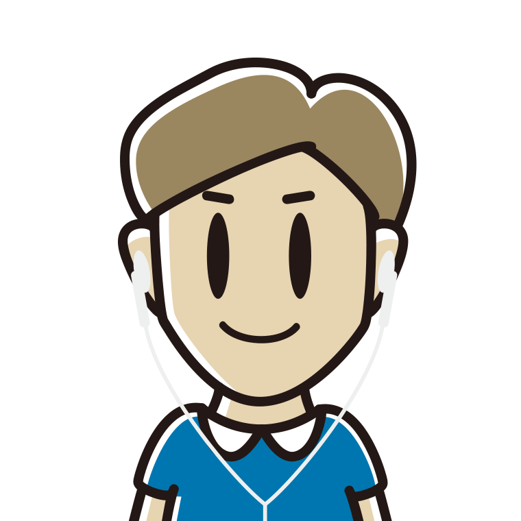 イヤホンをつけた男性のイラスト【色あり、背景なし】透過PNG