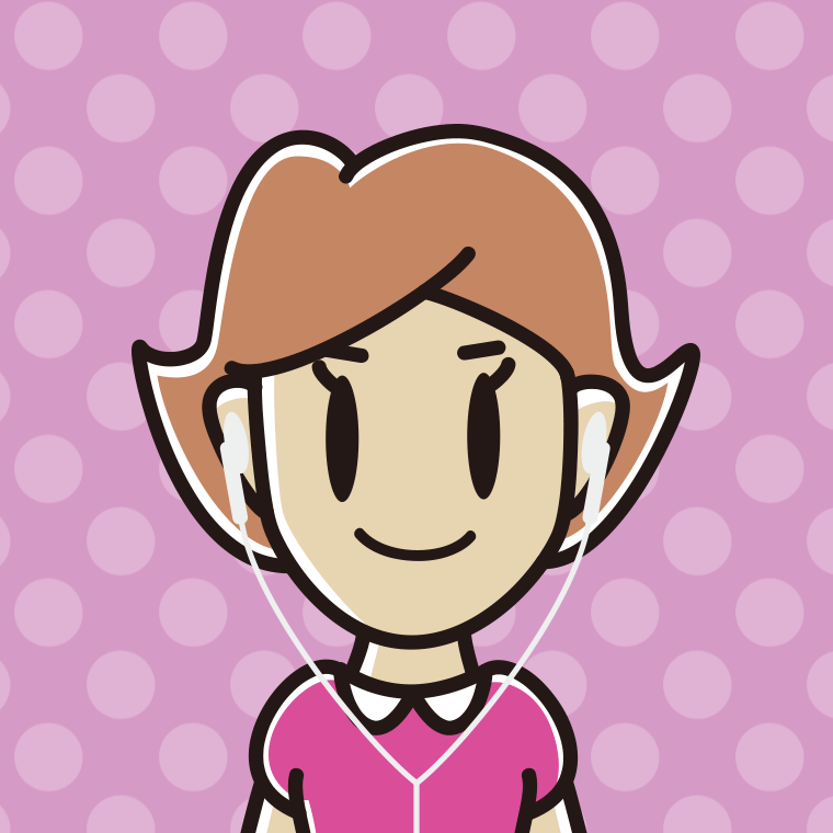 イヤホンをつけた女性のイラスト【色、背景あり】PNG