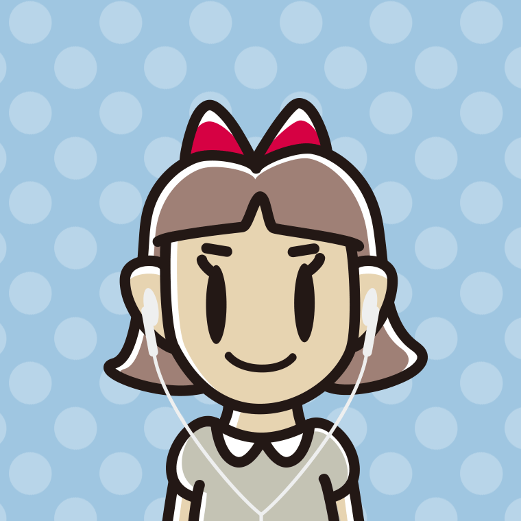 イヤホンをつけた小学生女子のイラスト【色、背景あり】PNG