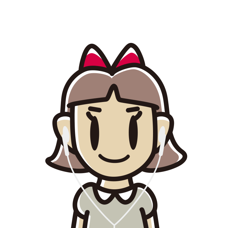 イヤホンをつけた小学生女子のイラスト【色あり、背景なし】透過PNG