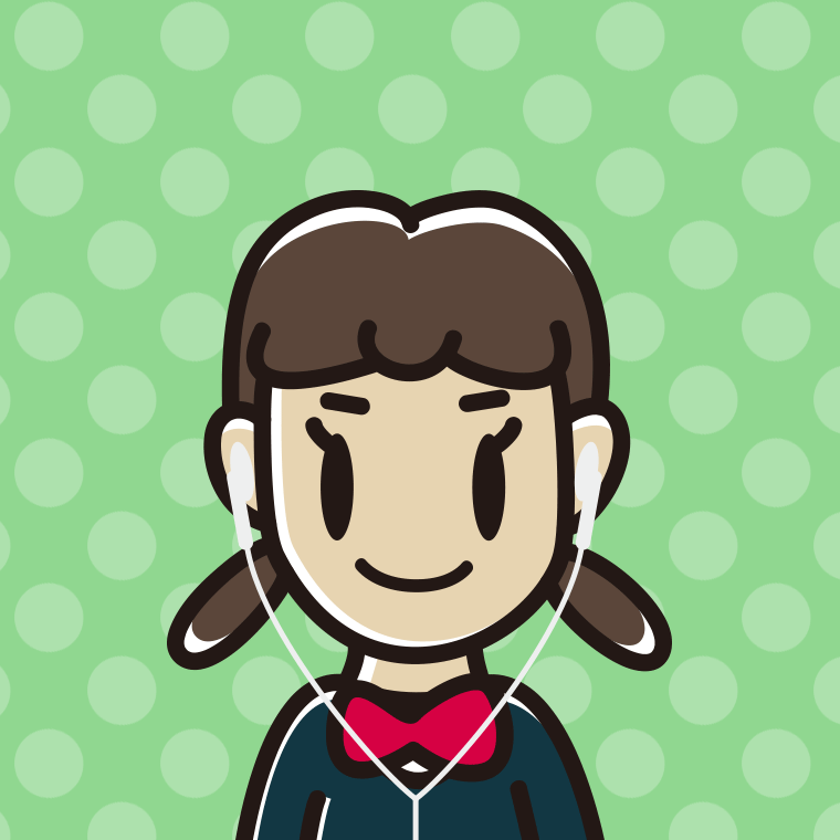 イヤホンをつけた女子中学生のイラスト【色、背景あり】PNG