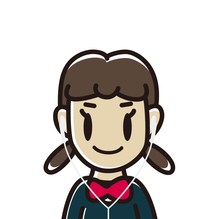 イヤホンをつけた女子中学生のイラスト【色あり、背景なし】透過PNG