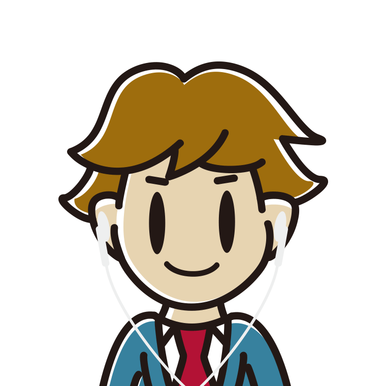 イヤホンをつけた男子高校生のイラスト【色あり、背景なし】透過PNG