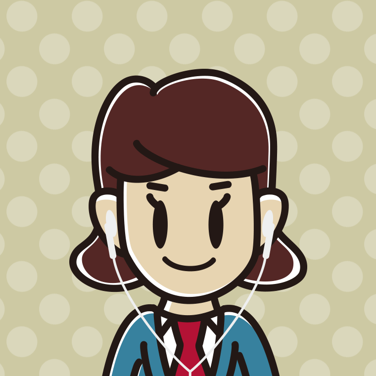 イヤホンをつけた女子高校生のイラスト【色、背景あり】PNG