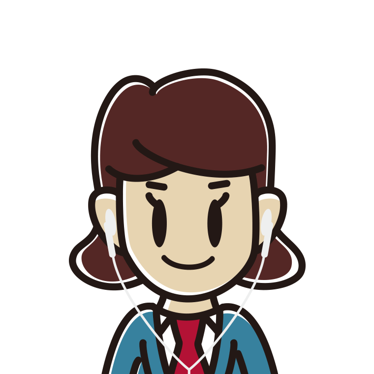 イヤホンをつけた女子高校生のイラスト【色あり、背景なし】透過PNG