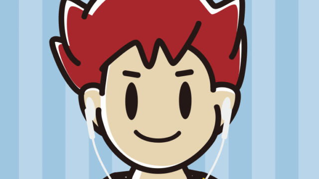 イヤホンをつけた男子大学生のイラスト【色、背景あり】PNG