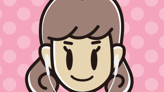 イヤホンをつけた女子大学生のイラスト【色、背景あり】PNG