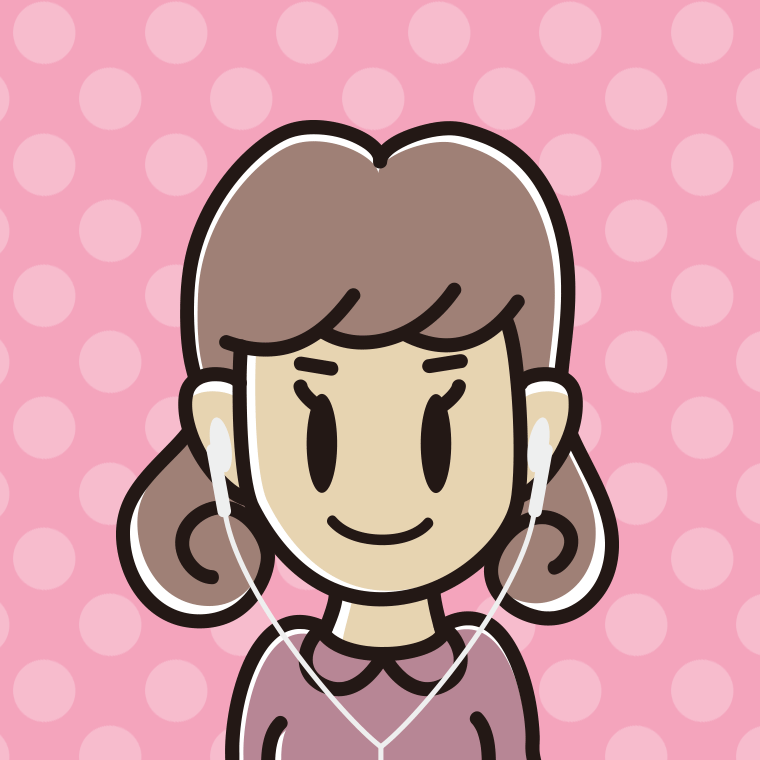 イヤホンをつけた女子大学生のイラスト【色、背景あり】PNG