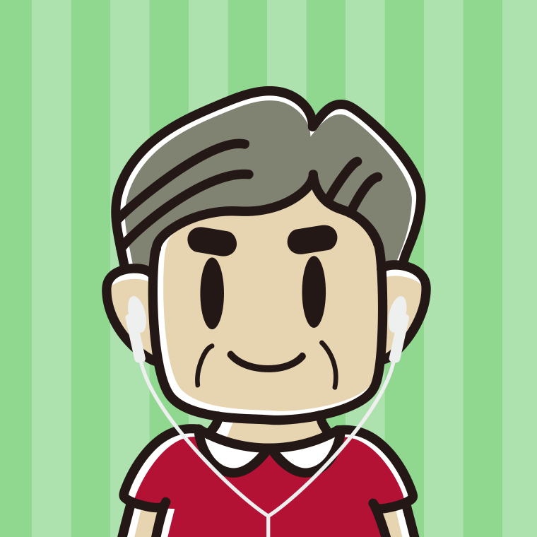 イヤホンをつけたおじさんのイラスト【色、背景あり】PNG