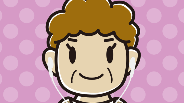 イヤホンをつけたおばさんのイラスト【色、背景あり】PNG