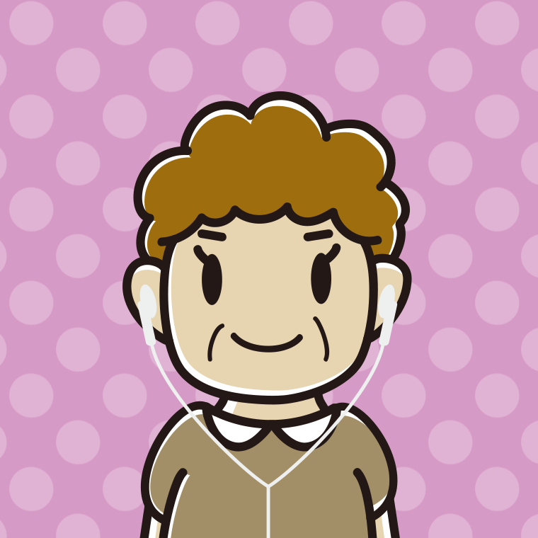 イヤホンをつけたおばさんのイラスト【色、背景あり】PNG