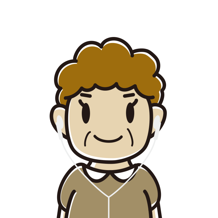 イヤホンをつけたおばさんのイラスト【色あり、背景なし】透過PNG