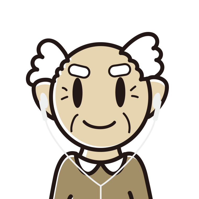 イヤホンをつけたおじいさんのイラスト【色あり、背景なし】透過PNG