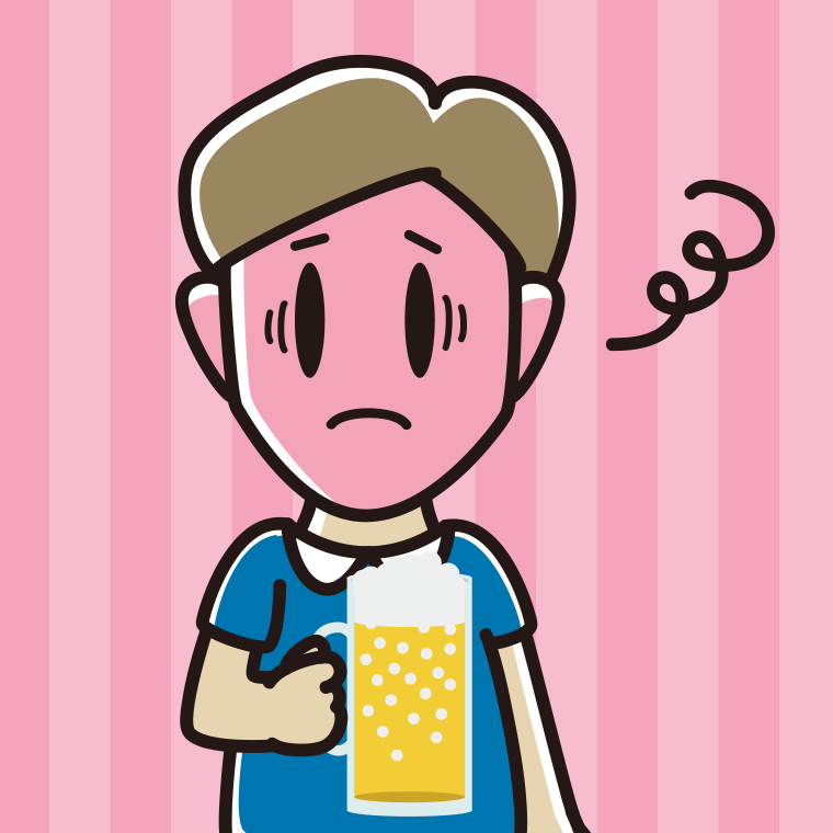 酔っぱらって困る男性のイラスト【色、背景あり】PNG