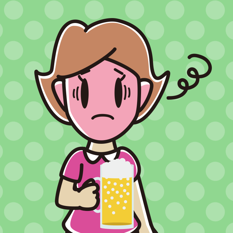 酔っぱらって困る女性のイラスト【色、背景あり】PNG