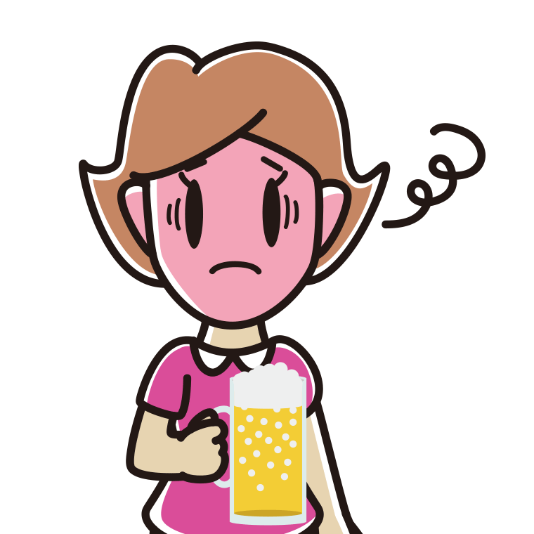 酔っぱらって困る女性のイラスト【色あり、背景なし】透過PNG