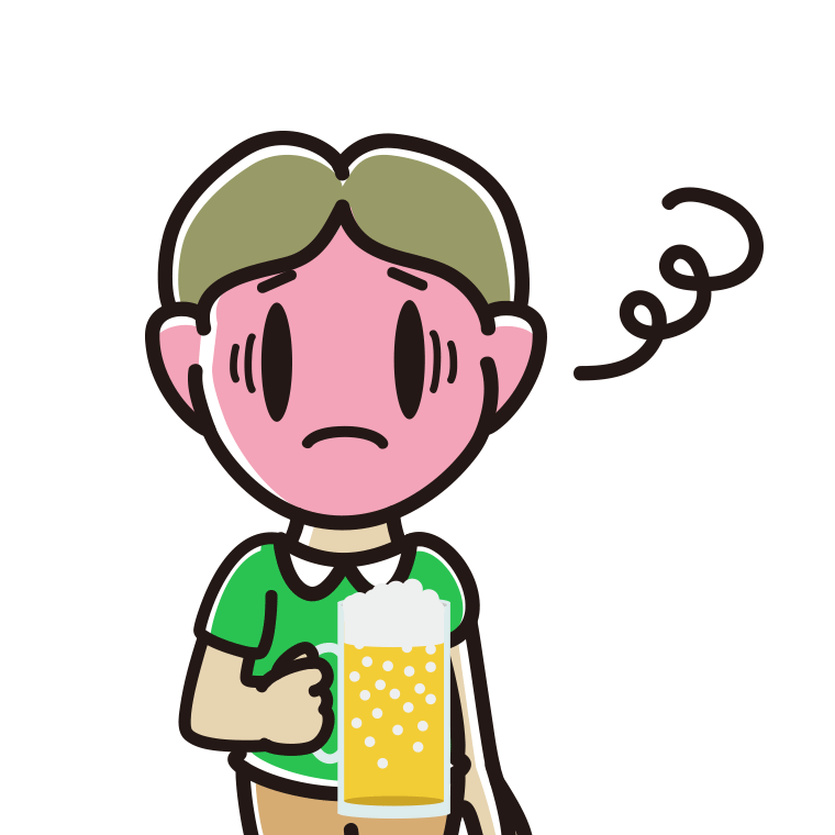 酔っぱらって困る小学生男子のイラスト【色あり、背景なし】透過PNG