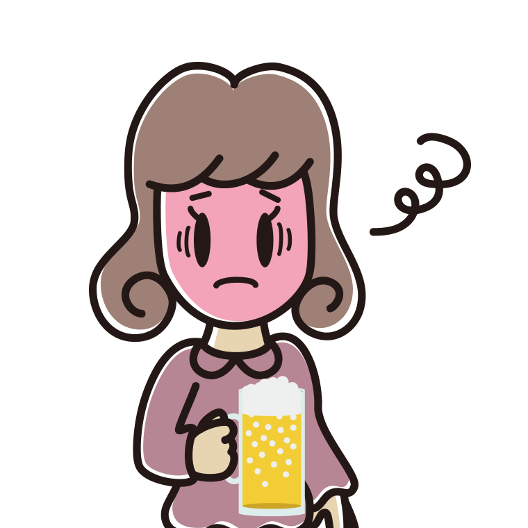 酔っぱらって困る女子大学生のイラスト【色あり、背景なし】透過PNG
