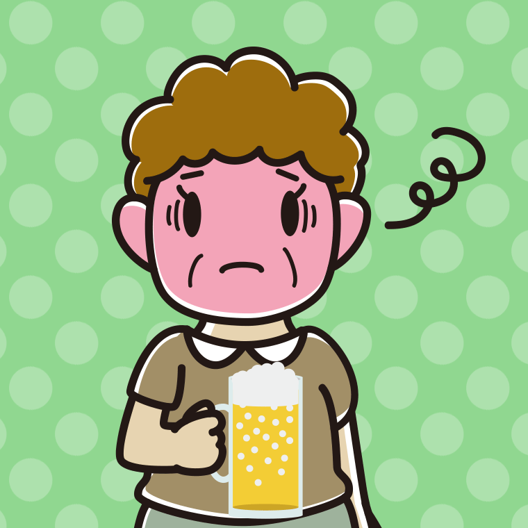 酔っぱらって困るおばさんのイラスト【色、背景あり】PNG